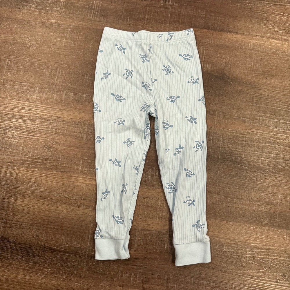 Baby MORI Organic Bamboo Ribbed Sea Turtle Leggings Pants Light Blue 18-24M